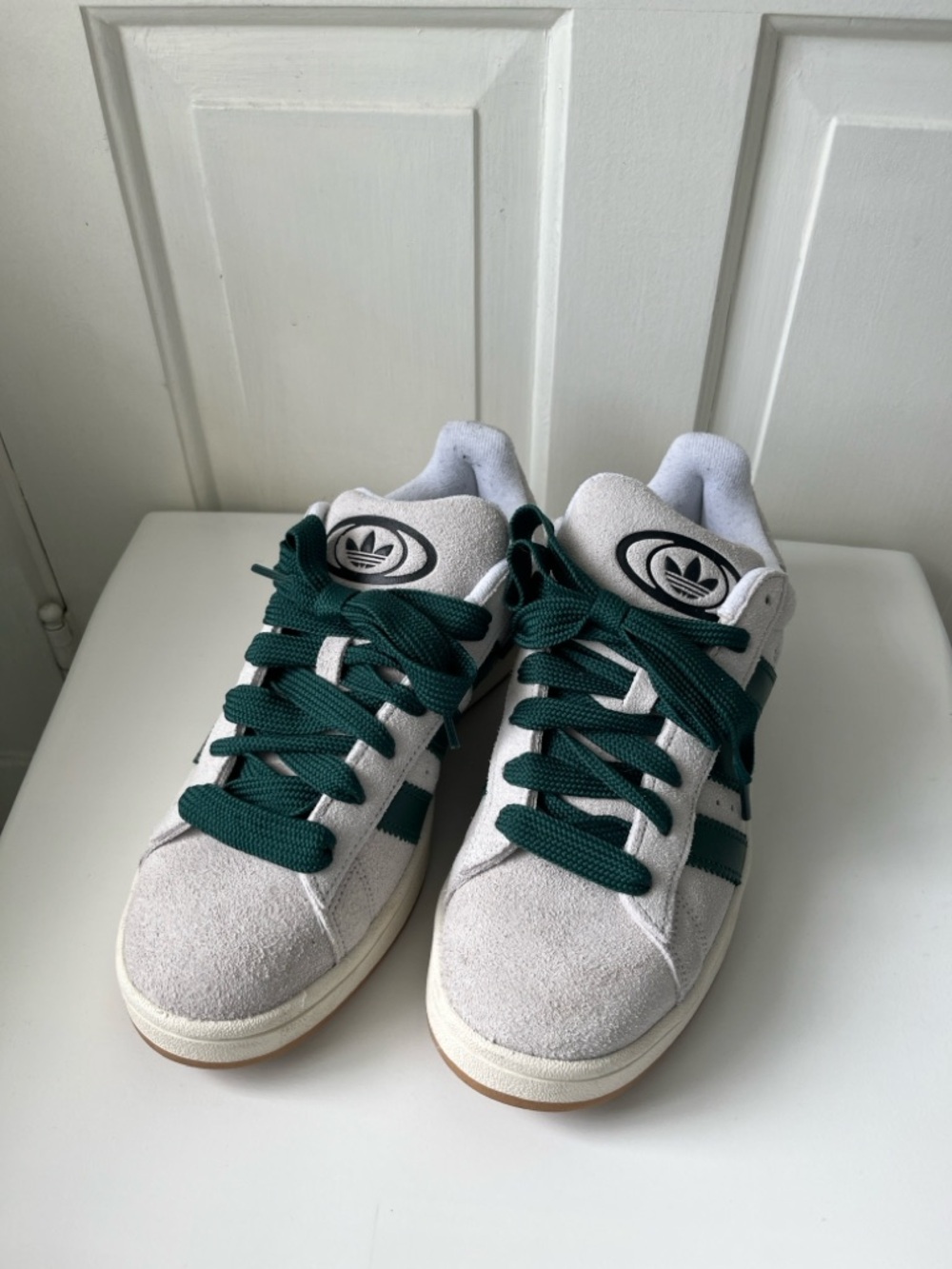 Adidas Campus Collegiate Retro Off White Suede & Green Accent Classic Sneakers